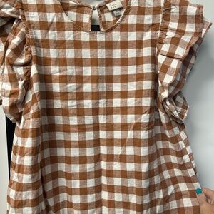 a new day Brown and White Checkered Blouse